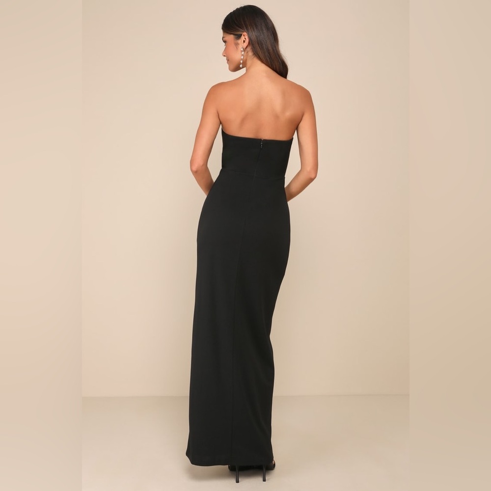 NWT Lulus Iconic Excellence Black Asymmetrical Strapless Maxi Dress MD - Picture 2 of 9